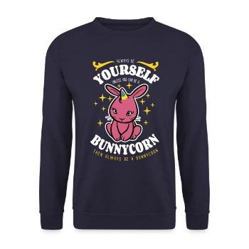 Sei immer du selbst - Bunnycorn - Spruch - Unisex Pullover - Navy - Vorne - Alina (178cm) & Michal (187cm)