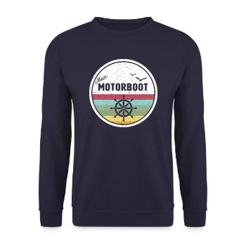 Mein Motorboot Retro - Unisex Pullover - Navy - Vorne - Alina (178cm) & Michal (187cm)