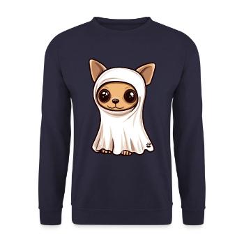 Chihuahua Hund Halloween Comic Geist - Unisex Pullover - Navy - Vorne - Alina (178cm) & Michal (187cm)