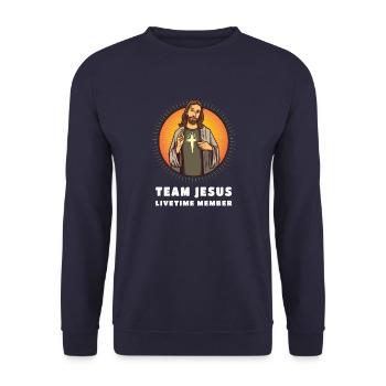 Team Jesus Christ - Unisex Sweatshirt - navy - Front - Alina (178cm) & Michal (187cm)