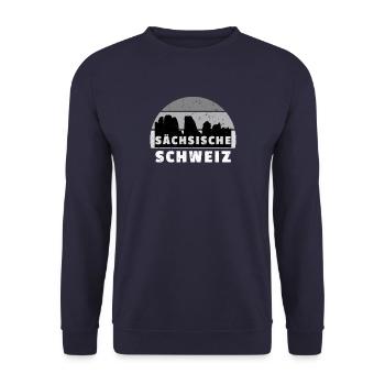 Sachsische Schweiz Wandern Klettern Vintage - Unisex Pullover - Navy - Vorne - Alina (178cm) & Michal (187cm)