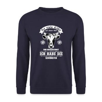 So viele Kühe auf dieser Welt Shirt für Sennerin - Unisex Pullover - Navy - Vorne - Alina (178cm) & Michal (187cm)