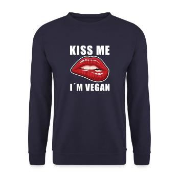 Veganer - Kiss me I´m Vegan T-Shirt - Unisex Sweatshirt - navy - Front - Alina (178cm) & Michal (187cm)