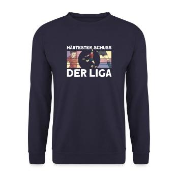 Lustiges Fußball Kreisliga T-Shirt - Unisex Pullover - Navy - Vorne - Alina (178cm) & Michal (187cm)