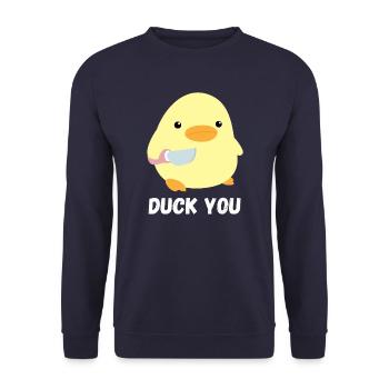 Duck you cute duck with knife meme chicken gift - Unisex Sweatshirt - navy - Front - Alina (178cm) & Michal (187cm)