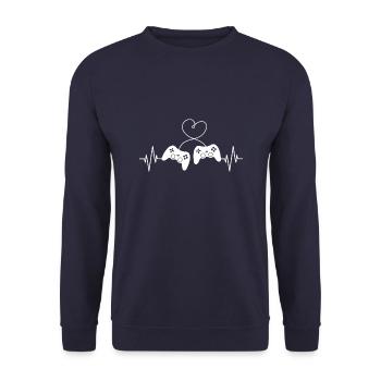 Controller Heartbeat Herz Liebe Herzschlag Puls - Unisex Pullover - Navy - Vorne - Alina (178cm) & Michal (187cm)