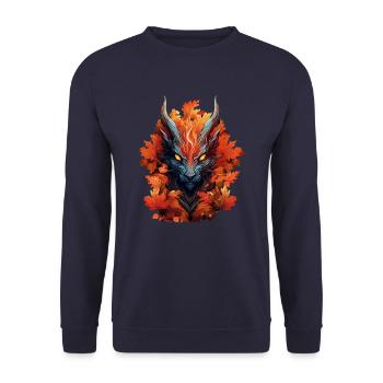 Herbst-Drache aus Laub - Unisex Pullover - Navy - Vorne - Alina (178cm) & Michal (187cm)