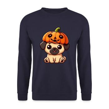Cute Halloween Pumpkin Pug Dog Cartoon October - Unisex Sweatshirt - navy - Front - Alina (178cm) & Michal (187cm)