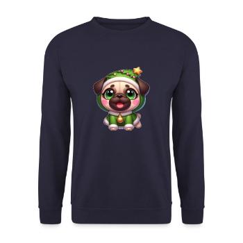 Weihnachten Mops im lustigen Baum Kostüm - Unisex Pullover - Navy - Vorne - Alina (178cm) & Michal (187cm)