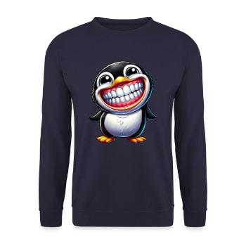 Funny penguin with big laugh - Unisex Sweatshirt - navy - Front - Alina (178cm) & Michal (187cm)