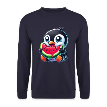Süßer Pinguin Cartoon Wassermelone Sommer - Unisex Pullover - Navy - Vorne - Alina (178cm) & Michal (187cm)