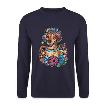 Rhodesian Ridgeback et belles fleurs - Sweat-shirt Unisexe - marine - Devant - Alina (178cm) & Michal (187cm)