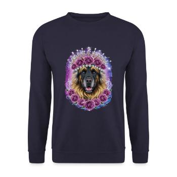 Leonberger Dog with Crown and Roses - Unisex Sweatshirt - navy - Front - Alina (178cm) & Michal (187cm)