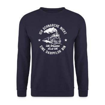 Ich schnarche nicht ich träume - Dampflok - Spruch - Unisex Pullover - Navy - Vorne - Alina (178cm) & Michal (187cm)