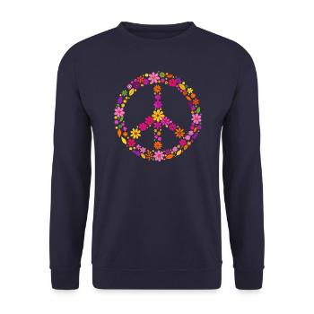 Peace, Floral Wreath, Peace Sign, Gift - Unisex Sweatshirt - navy - Front - Alina (178cm) & Michal (187cm)