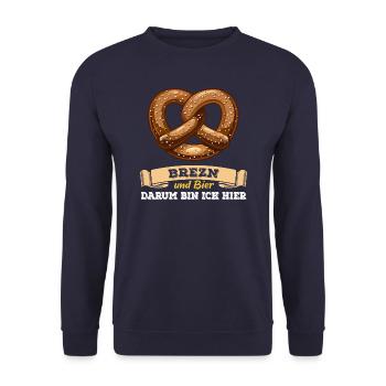 Brezn & Bier - darum bin ich hier - Unisex Pullover - Navy - Vorne - Alina (178cm) & Michal (187cm)