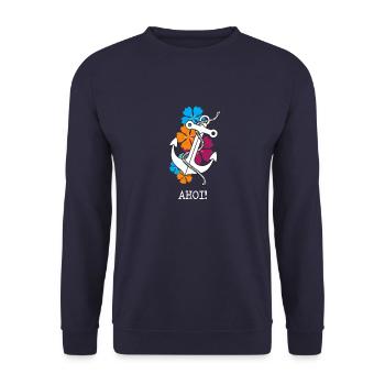 Anchor Flowers Ahoy Gift Idea Gift Mother's Day - Unisex Sweatshirt - navy - Front - Alina (178cm) & Michal (187cm)
