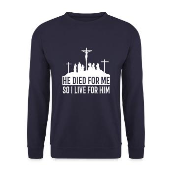 Christus He died for meT-Shirt - Unisex Sweatshirt - navy - Front - Alina (178cm) & Michal (187cm)