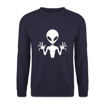 Alien Alien Body Silhouette with Hands: A unique d - Unisex Pullover - Navy - Vorne - Alina (178cm) & Michal (187cm)