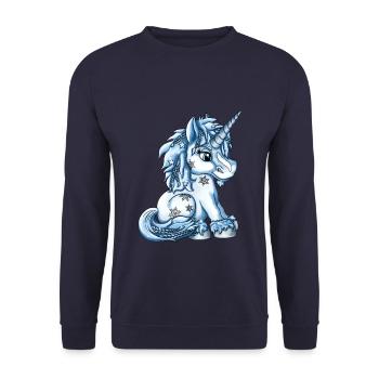 Eisiges Schnee Einhorn fantasy Illustration - Unisex Pullover - Navy - Vorne - Alina (178cm) & Michal (187cm)