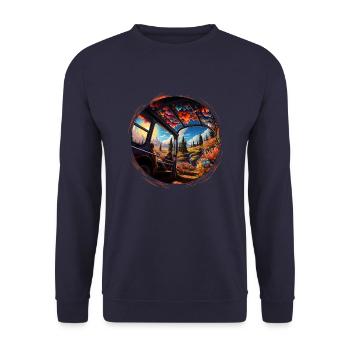 Voyage dans le temps dans les années 70 : un design rétro authentique - Sweat-shirt Unisexe - marine - Devant - Alina (178cm) & Michal (187cm)