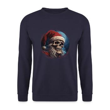 Dunkler Zauber: Der Totenkopf-Weihnachtsmann Skull - Unisex Pullover - Navy - Vorne - Alina (178cm) & Michal (187cm)