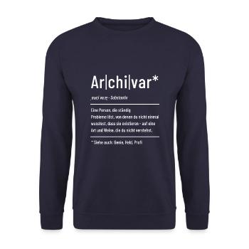 Archivar - Definition - Lexikon - Unisex Pullover - Navy - Vorne - Alina (178cm) & Michal (187cm)