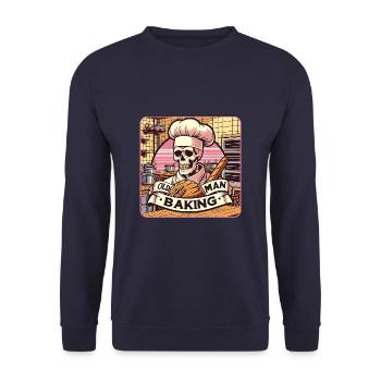 Old Man Baking Skull mit Bäckermütze mit Brot - Unisex Pullover - Navy - Vorne - Alina (178cm) & Michal (187cm)