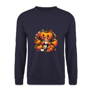 Halloweenkürbis trinkt eine Tasse Tee - Unisex Pullover - Navy - Vorne - Alina (178cm) & Michal (187cm)