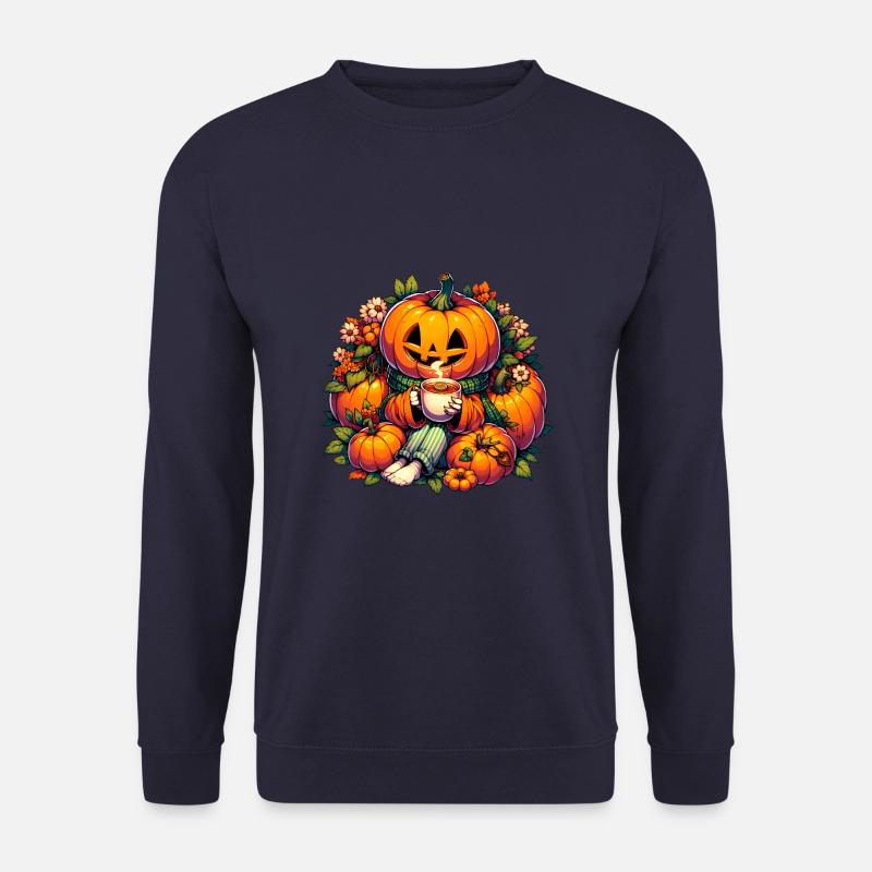 Halloweenkürbis trinkt eine Tasse Tee - Unisex Pullover - Navy