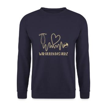 Herzformiges Stethoskop: Wir heilen das Herz - Unisex Pullover - Navy - Vorne - Alina (178cm) & Michal (187cm)