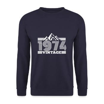 Born in 1974 Birthday Mountains Hiking Climbing - Unisex Sweatshirt - navy - Front - Alina (178cm) & Michal (187cm)