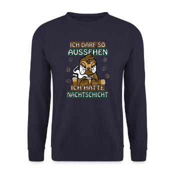 Ich hatte Nachtschicht Kaffee müde Faultier - Unisex Pullover - Navy - Vorne - Alina (178cm) & Michal (187cm)