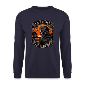 I m not old I m classic Motorrad biker - Unisex Pullover - Navy - Vorne - Alina (178cm) & Michal (187cm)
