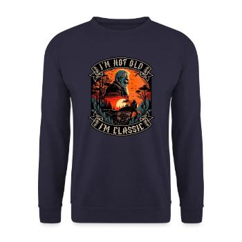 Je ne suis pas vieux je suis motard moto classique - Sweat-shirt Unisexe - marine - Devant - Alina (178cm) & Michal (187cm)