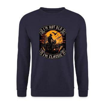 I m not old I m classic Motorrad biker - Unisex Pullover - Navy - Vorne - Alina (178cm) & Michal (187cm)