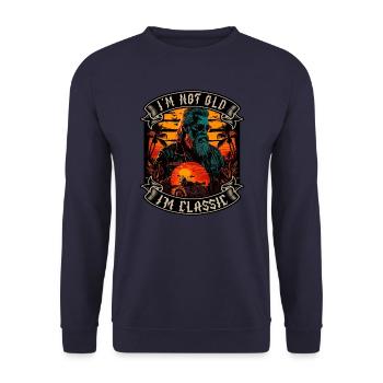 I m not old I m classic Motorrad biker - Unisex Pullover - Navy - Vorne - Alina (178cm) & Michal (187cm)