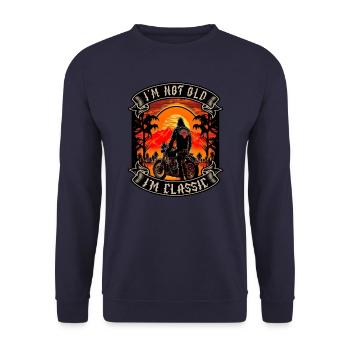 Je ne suis pas vieux je suis motard moto classique - Sweat-shirt Unisexe - marine - Devant - Alina (178cm) & Michal (187cm)