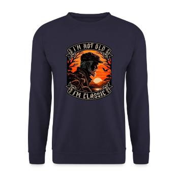 Je ne suis pas vieux je suis motard moto classique - Sweat-shirt Unisexe - marine - Devant - Alina (178cm) & Michal (187cm)