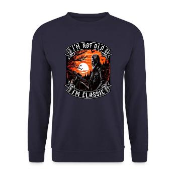 Je ne suis pas vieux je suis motard moto classique - Sweat-shirt Unisexe - marine - Devant - Alina (178cm) & Michal (187cm)