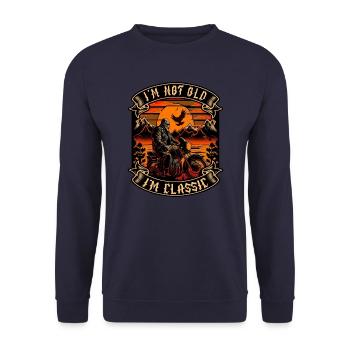 Je ne suis pas vieux je suis motard moto classique - Sweat-shirt Unisexe - marine - Devant - Alina (178cm) & Michal (187cm)