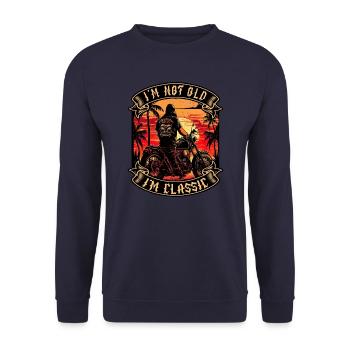 Je ne suis pas vieux je suis motard moto classique - Sweat-shirt Unisexe - marine - Devant - Alina (178cm) & Michal (187cm)