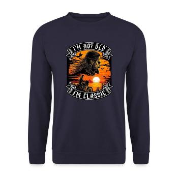 Je ne suis pas vieux je suis motard moto classique - Sweat-shirt Unisexe - marine - Devant - Alina (178cm) & Michal (187cm)