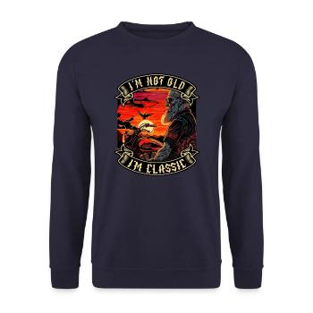 Je ne suis pas vieux je suis motard moto classique - Sweat-shirt Unisexe - marine - Devant - Alina (178cm) & Michal (187cm)