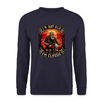 Je ne suis pas vieux je suis motard moto classique - Sweat-shirt Unisexe - marine - Devant - Alina (178cm) & Michal (187cm)