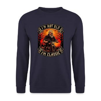 Je ne suis pas vieux je suis motard moto classique - Sweat-shirt Unisexe - marine - Devant - Alina (178cm) & Michal (187cm)