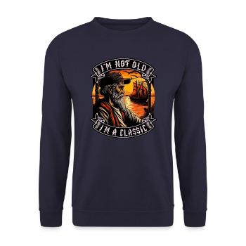 I m not old I m a classic Bootsliebhaber - Unisex Pullover - Navy - Vorne - Alina (178cm) & Michal (187cm)