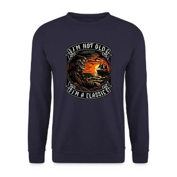 I m not old I m a classic Bootsliebhaber - Unisex Pullover - Navy - Vorne - Alina (178cm) & Michal (187cm)