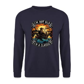 I m not old I m a classic Bootsliebhaber - Unisex Pullover - Navy - Vorne - Alina (178cm) & Michal (187cm)