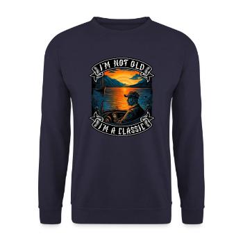 I m not old I m a classic Bootsliebhaber - Unisex Pullover - Navy - Vorne - Alina (178cm) & Michal (187cm)